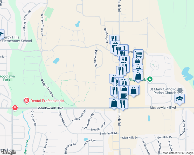 map of restaurants, bars, coffee shops, grocery stores, and more near 1910 North Newberry Street in Derby