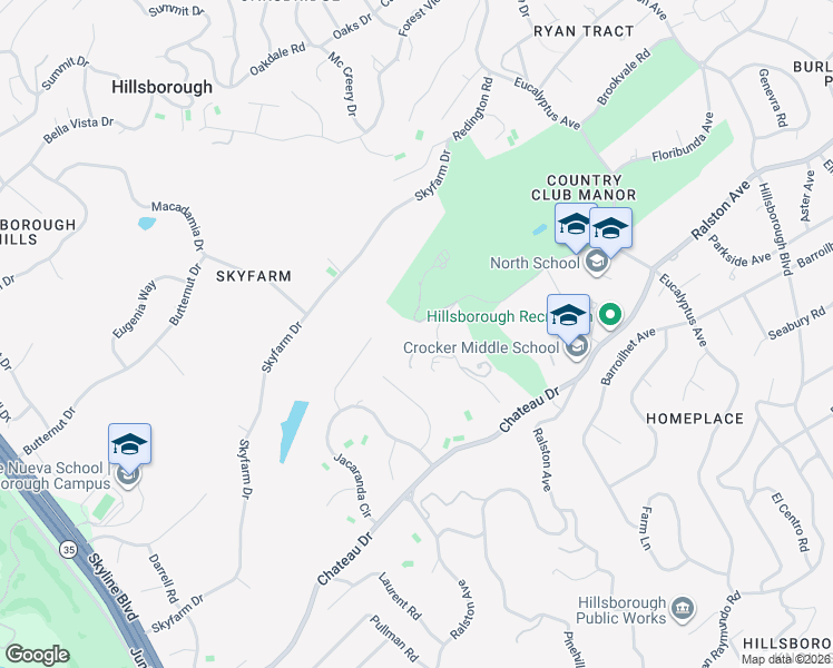 map of restaurants, bars, coffee shops, grocery stores, and more near 120 New Place Road in Hillsborough