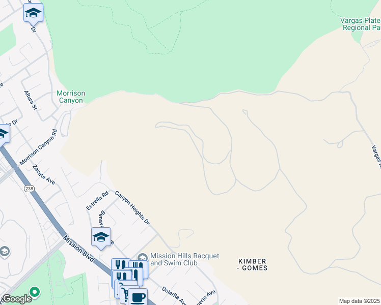 map of restaurants, bars, coffee shops, grocery stores, and more near Morrison Canyon Road in Fremont