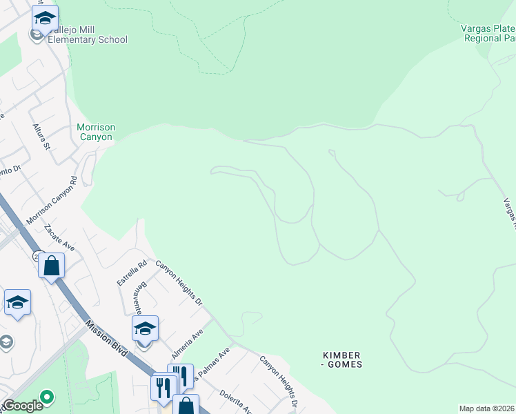 map of restaurants, bars, coffee shops, grocery stores, and more near Castro Lane in Fremont