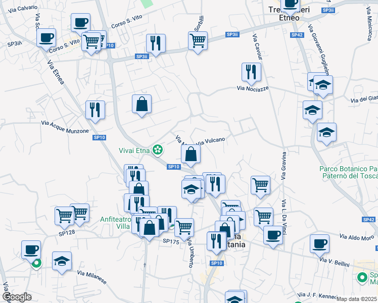 map of restaurants, bars, coffee shops, grocery stores, and more near 7 Via Monti Arsi in Gravina di Catania