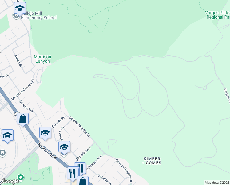map of restaurants, bars, coffee shops, grocery stores, and more near Castro Lane in Fremont