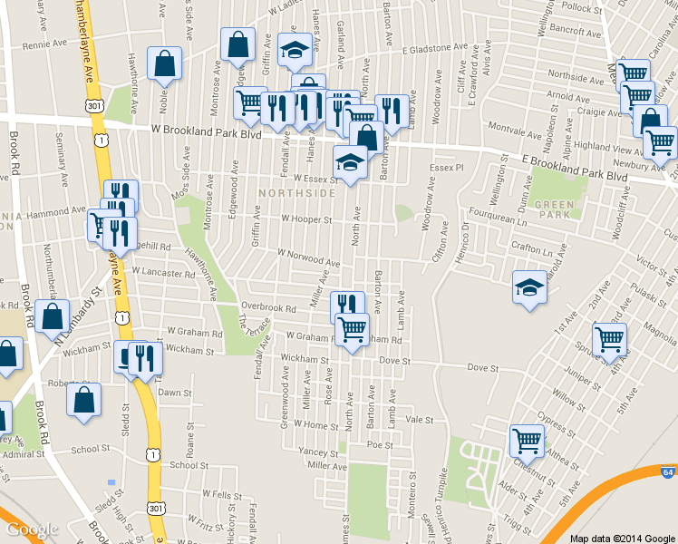 map of restaurants, bars, coffee shops, grocery stores, and more near 15 West Lancaster Road in Richmond