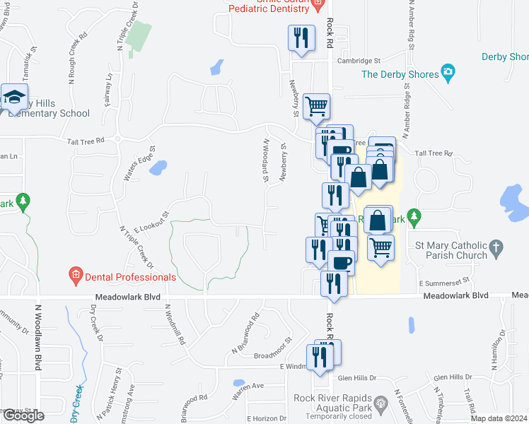 map of restaurants, bars, coffee shops, grocery stores, and more near 1831-1913 North Newberry Street in Derby