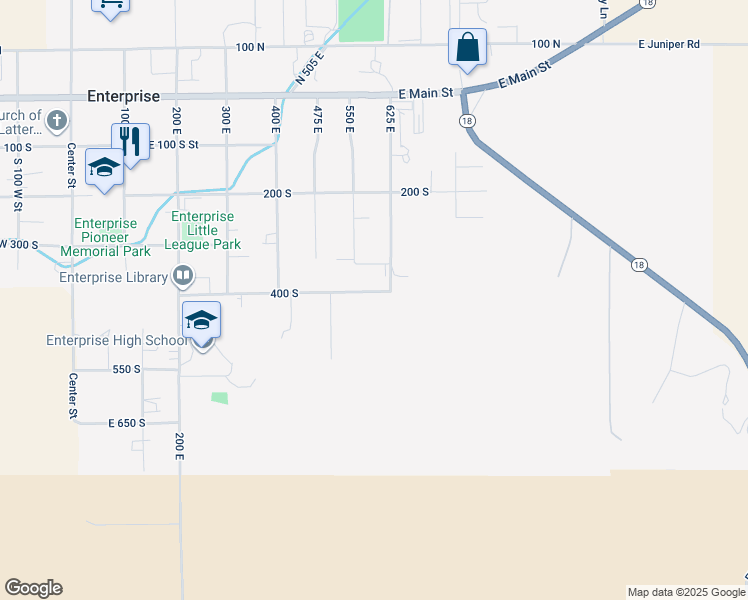 map of restaurants, bars, coffee shops, grocery stores, and more near 400 South in Enterprise
