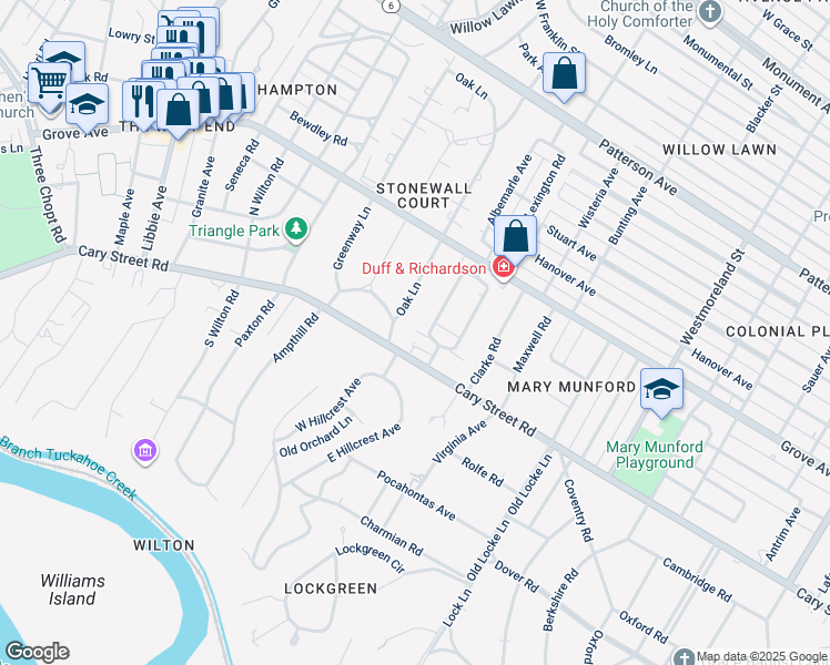 map of restaurants, bars, coffee shops, grocery stores, and more near 2 Albemarle Avenue in Richmond