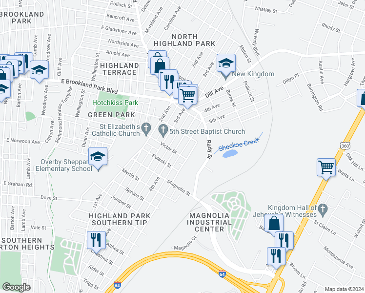 map of restaurants, bars, coffee shops, grocery stores, and more near 2717 4th Avenue in Richmond