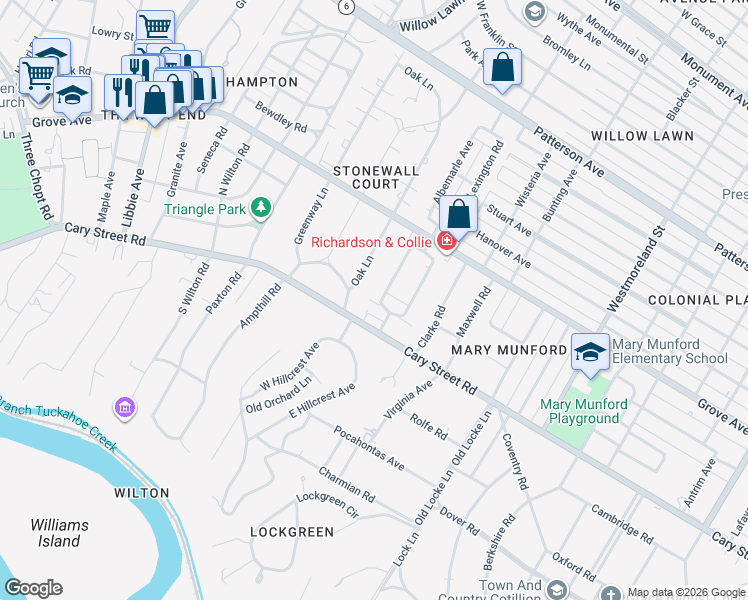 map of restaurants, bars, coffee shops, grocery stores, and more near 5008 Cary Street Road in Richmond