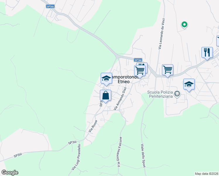 map of restaurants, bars, coffee shops, grocery stores, and more near 16/A Via Antonino Corsaro in Camporotondo Etneo