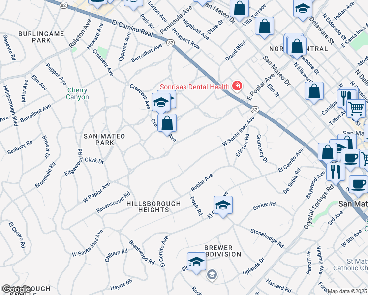 map of restaurants, bars, coffee shops, grocery stores, and more near 195 West Poplar Avenue in San Mateo