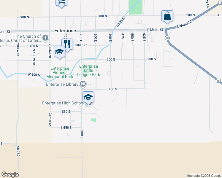 map of restaurants, bars, coffee shops, grocery stores, and more near 400 South in Enterprise