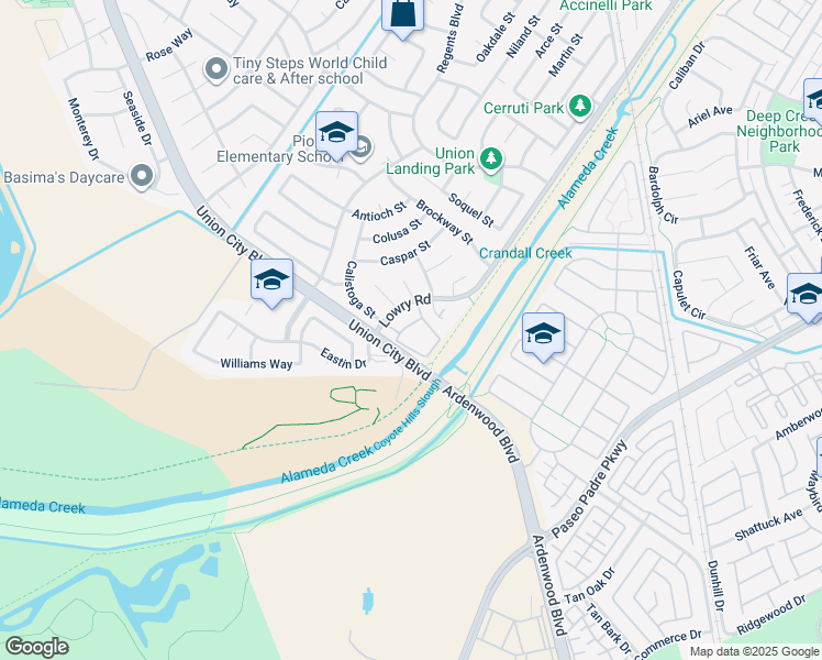 map of restaurants, bars, coffee shops, grocery stores, and more near 4932 Bridgepointe Place in Union City