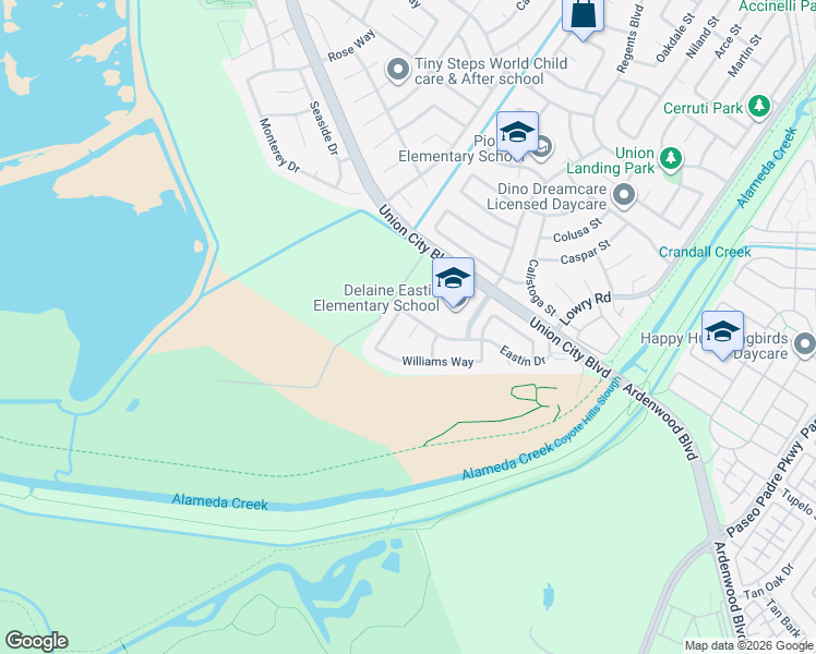 map of restaurants, bars, coffee shops, grocery stores, and more near 34885 Eastin Drive in Union City