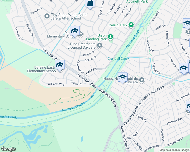 map of restaurants, bars, coffee shops, grocery stores, and more near 4901 Corning Court in Union City