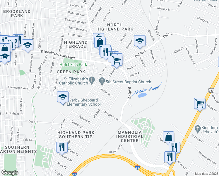 map of restaurants, bars, coffee shops, grocery stores, and more near 2811 3rd Avenue in Richmond