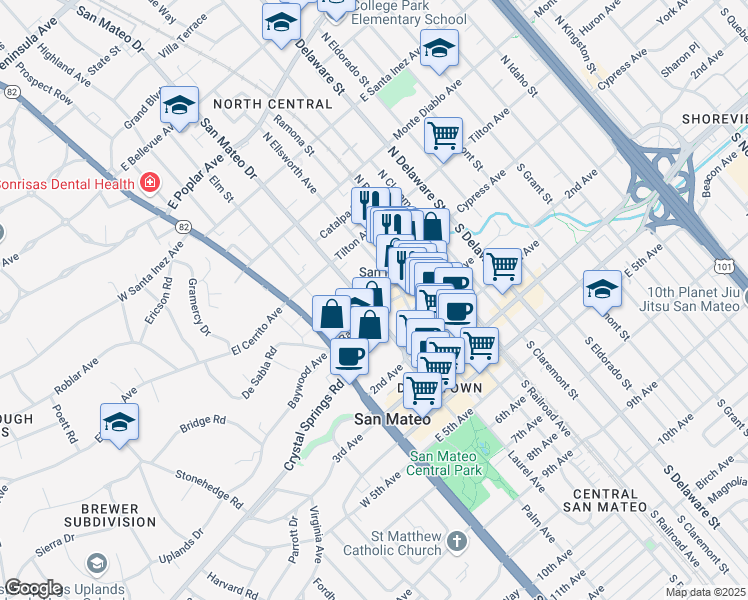 map of restaurants, bars, coffee shops, grocery stores, and more near 22 North San Mateo Drive in San Mateo