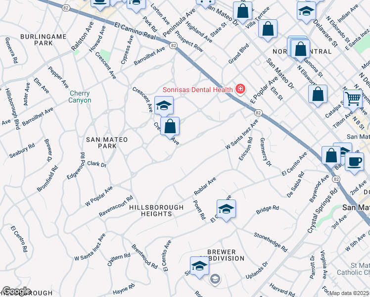 map of restaurants, bars, coffee shops, grocery stores, and more near 195 West Poplar Avenue in San Mateo