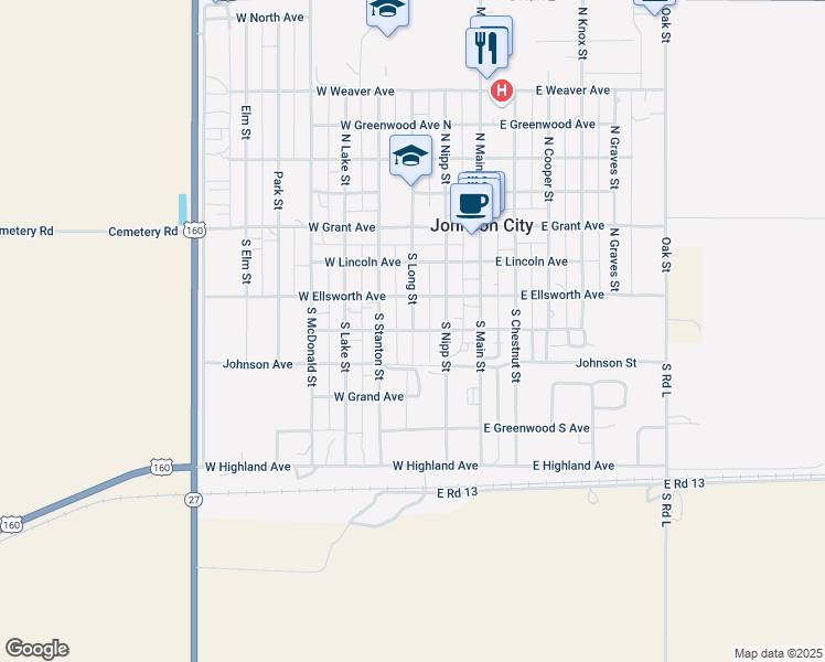 map of restaurants, bars, coffee shops, grocery stores, and more near 301 West Trude Avenue in Johnson City