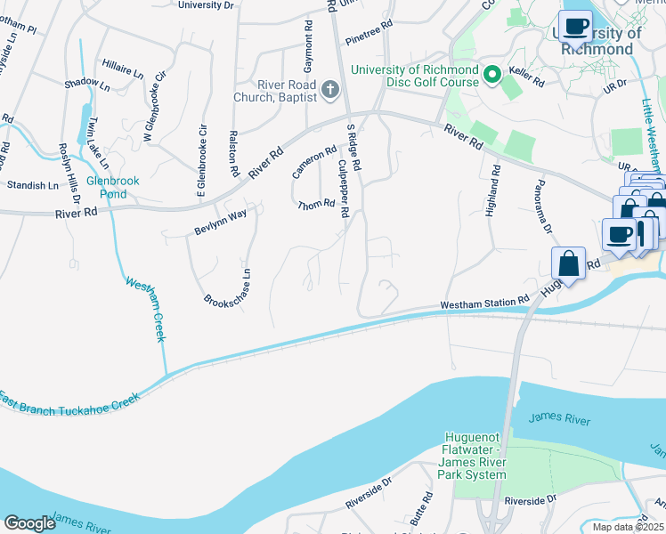 map of restaurants, bars, coffee shops, grocery stores, and more near 210 Culpepper Road in Richmond