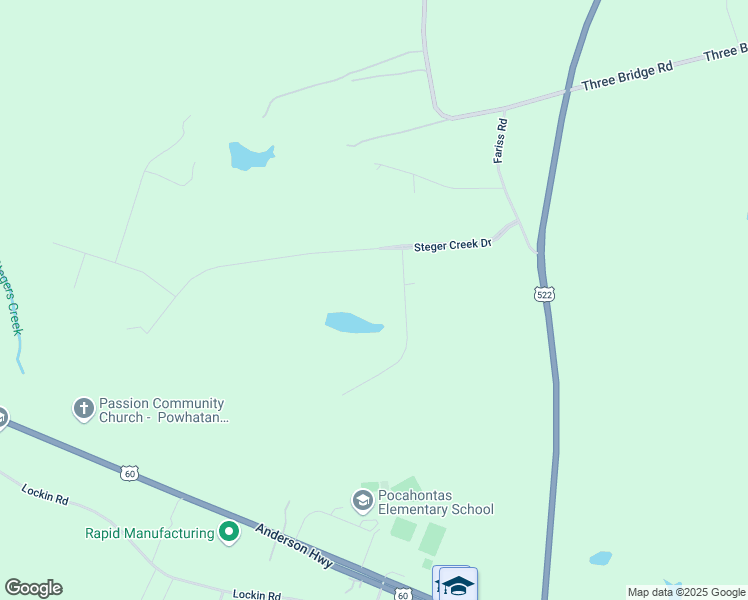 map of restaurants, bars, coffee shops, grocery stores, and more near 2680 Steger Creek Road in Powhatan