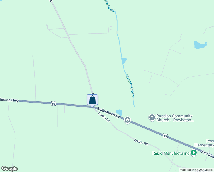 map of restaurants, bars, coffee shops, grocery stores, and more near 4510 Bell Road in Powhatan