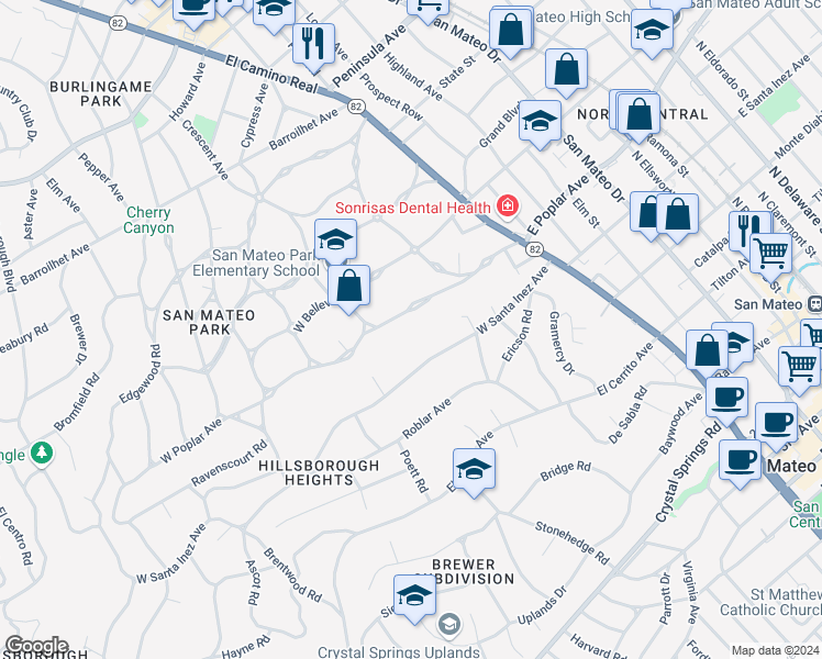 map of restaurants, bars, coffee shops, grocery stores, and more near 171 West Poplar Avenue in San Mateo