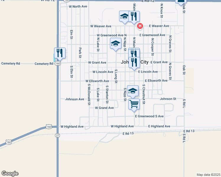 map of restaurants, bars, coffee shops, grocery stores, and more near 301-349 West Trude Avenue in Johnson City