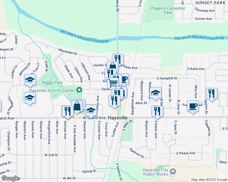 map of restaurants, bars, coffee shops, grocery stores, and more near 243 S Seneca St in Haysville