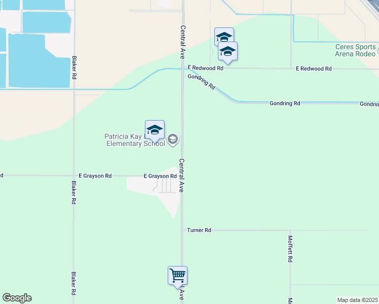 map of restaurants, bars, coffee shops, grocery stores, and more near 4906 Central Avenue in Ceres