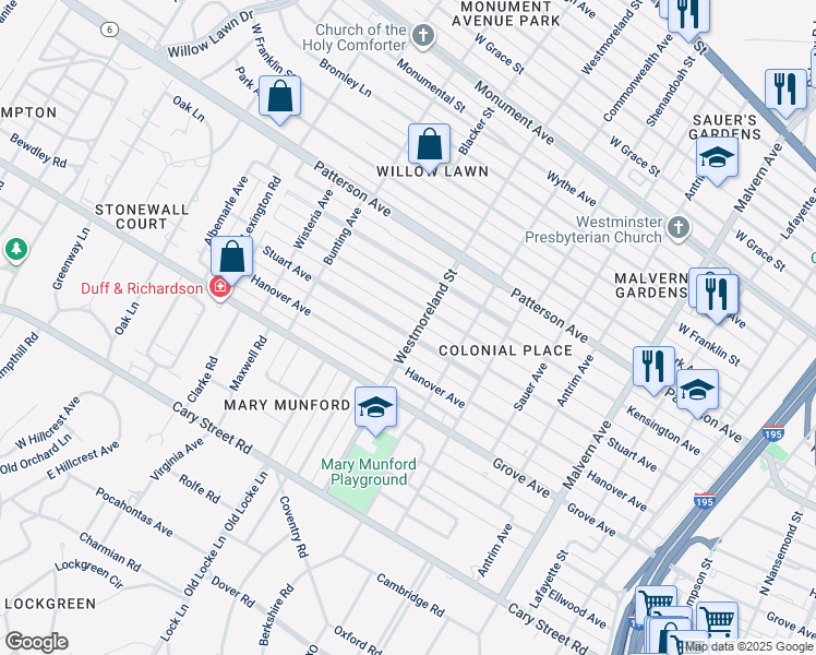 map of restaurants, bars, coffee shops, grocery stores, and more near 4602 Stuart Avenue in Richmond