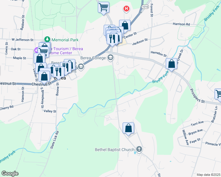 map of restaurants, bars, coffee shops, grocery stores, and more near 271 South Main Street in Berea