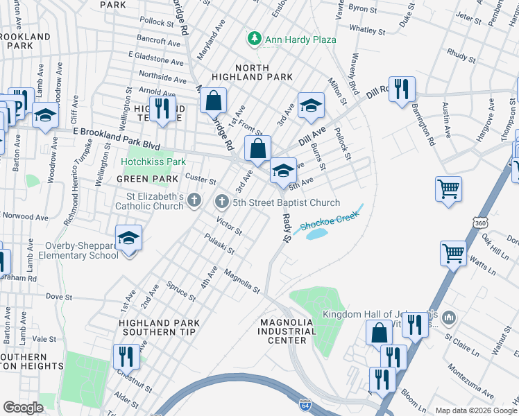 map of restaurants, bars, coffee shops, grocery stores, and more near 2901 4th Avenue in Richmond