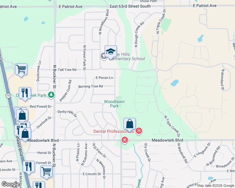map of restaurants, bars, coffee shops, grocery stores, and more near 2008 North Woodlawn Boulevard in Derby