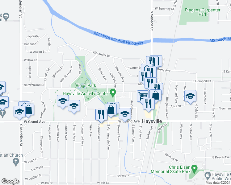map of restaurants, bars, coffee shops, grocery stores, and more near 248 Clinton Avenue in Haysville