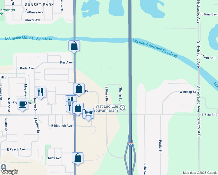 map of restaurants, bars, coffee shops, grocery stores, and more near 7010 South Plaza Drive in Haysville