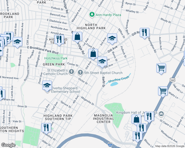 map of restaurants, bars, coffee shops, grocery stores, and more near 2901 4th Avenue in Richmond