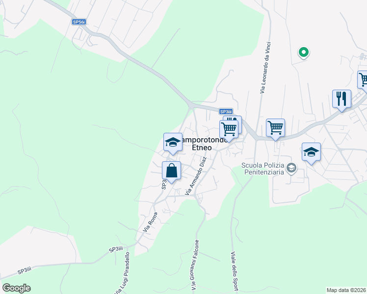 map of restaurants, bars, coffee shops, grocery stores, and more near 16 Via Antonino Corsaro in Camporotondo Etneo