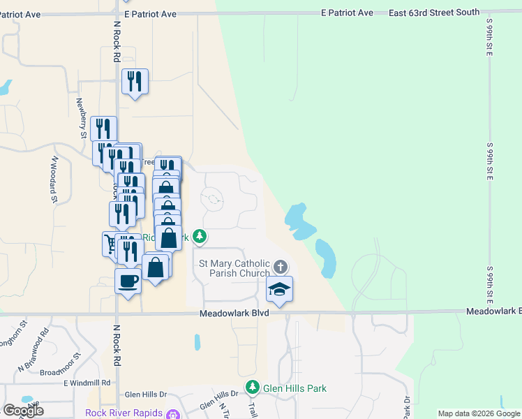 map of restaurants, bars, coffee shops, grocery stores, and more near East Birchwood Road in Derby