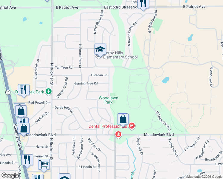 map of restaurants, bars, coffee shops, grocery stores, and more near 2008 North Woodlawn Boulevard in Derby