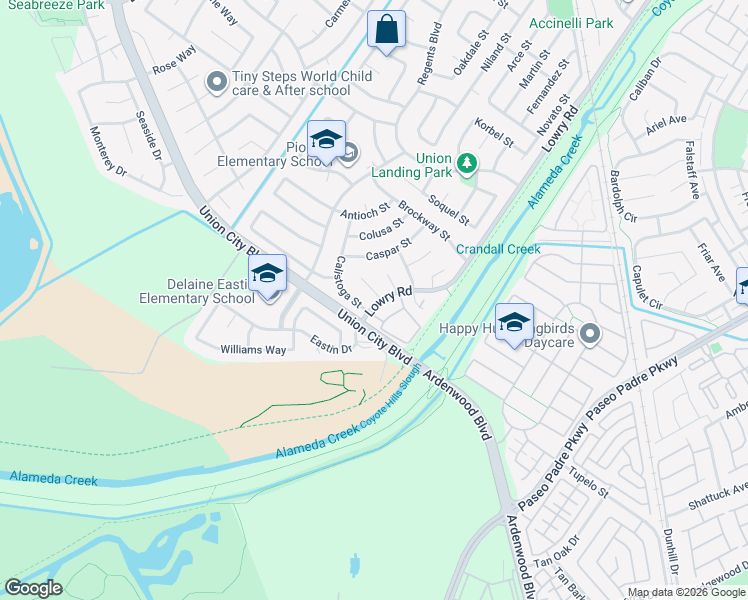 map of restaurants, bars, coffee shops, grocery stores, and more near 33064 Compton Court in Union City