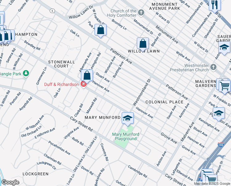 map of restaurants, bars, coffee shops, grocery stores, and more near 4632 Hanover Avenue in Richmond