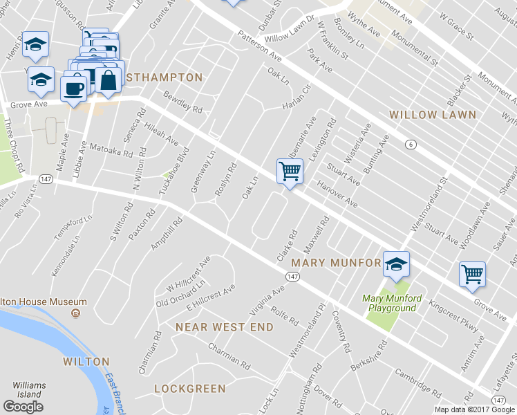map of restaurants, bars, coffee shops, grocery stores, and more near 16 Albemarle Avenue in Richmond