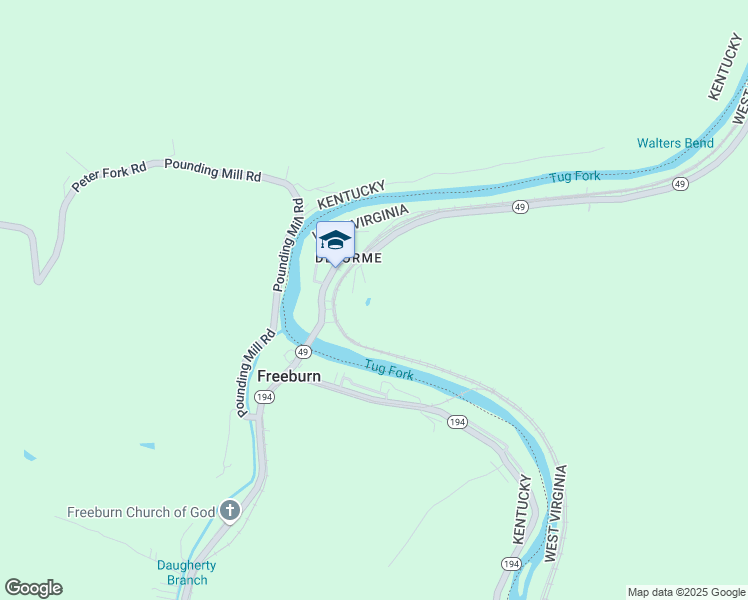 map of restaurants, bars, coffee shops, grocery stores, and more near 5441 Maple Road in Matewan
