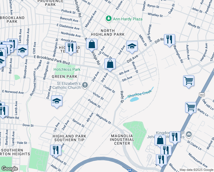 map of restaurants, bars, coffee shops, grocery stores, and more near 2900 4th Avenue in Richmond