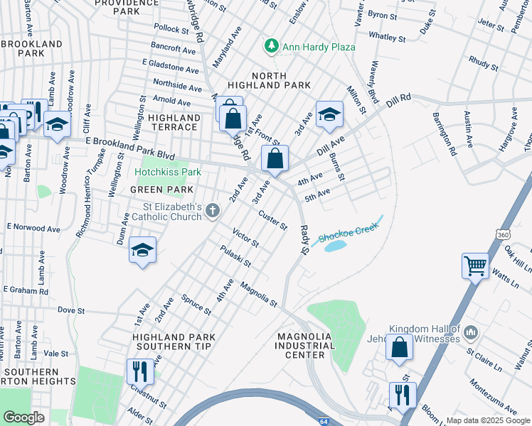 map of restaurants, bars, coffee shops, grocery stores, and more near 2900 4th Avenue in Richmond