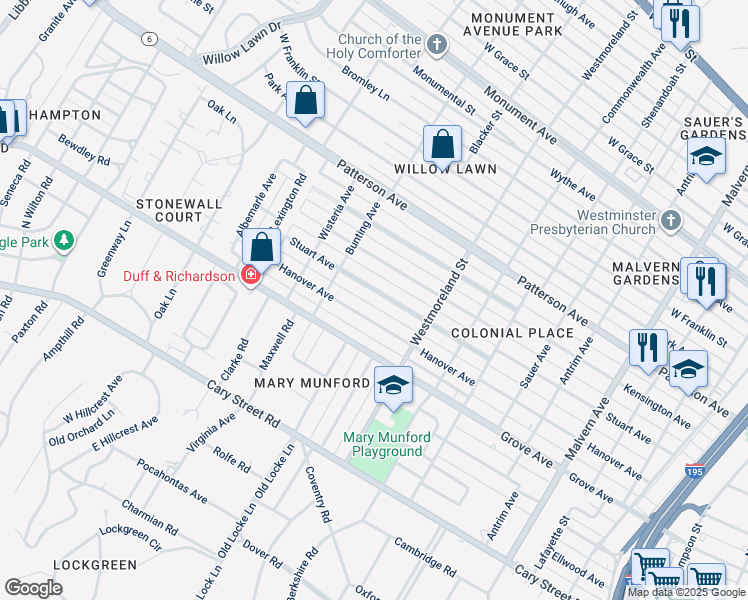 map of restaurants, bars, coffee shops, grocery stores, and more near 4627 Stuart Avenue in Richmond