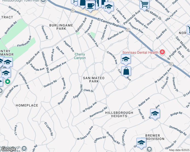 map of restaurants, bars, coffee shops, grocery stores, and more near in San Mateo
