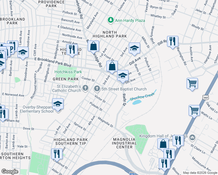 map of restaurants, bars, coffee shops, grocery stores, and more near 2901 4th Avenue in Richmond