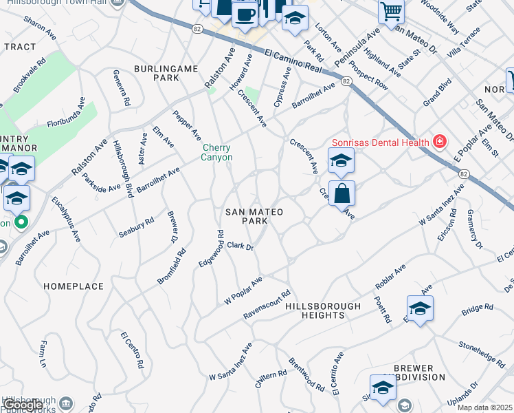 map of restaurants, bars, coffee shops, grocery stores, and more near in San Mateo