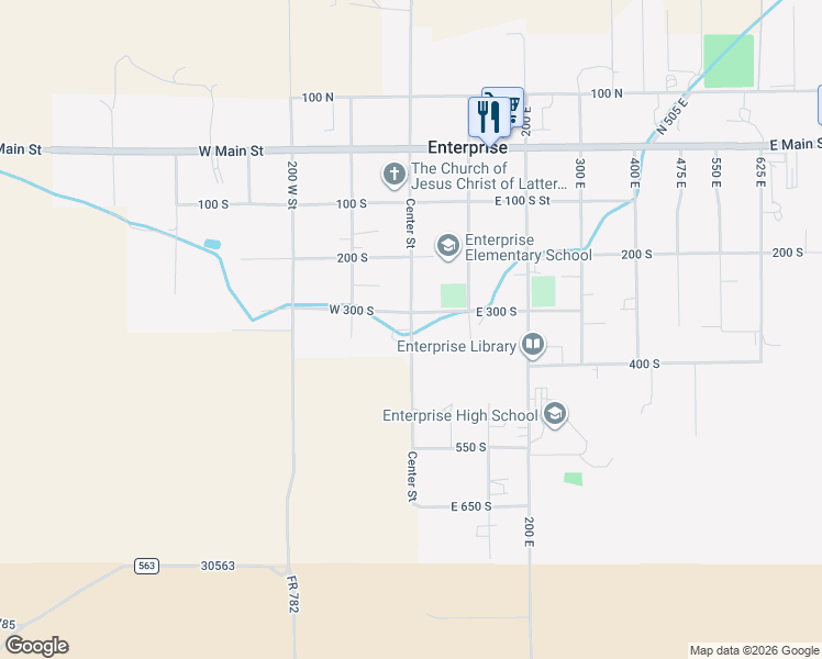 map of restaurants, bars, coffee shops, grocery stores, and more near South Center Street in Enterprise